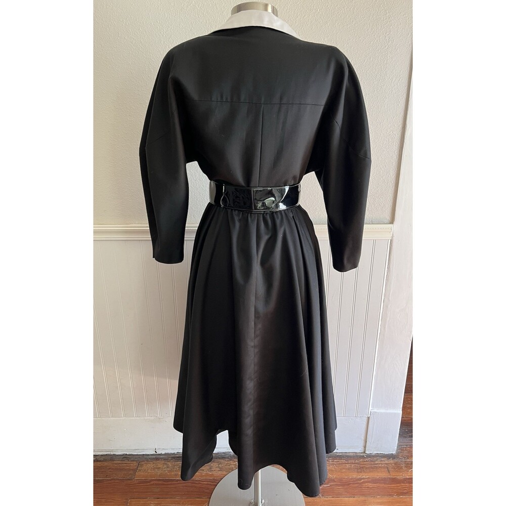 Victor Costa 80s Does 50s Collared Dress Full Skirt Tea Length Blk & White 8 - Picture 5 of 10